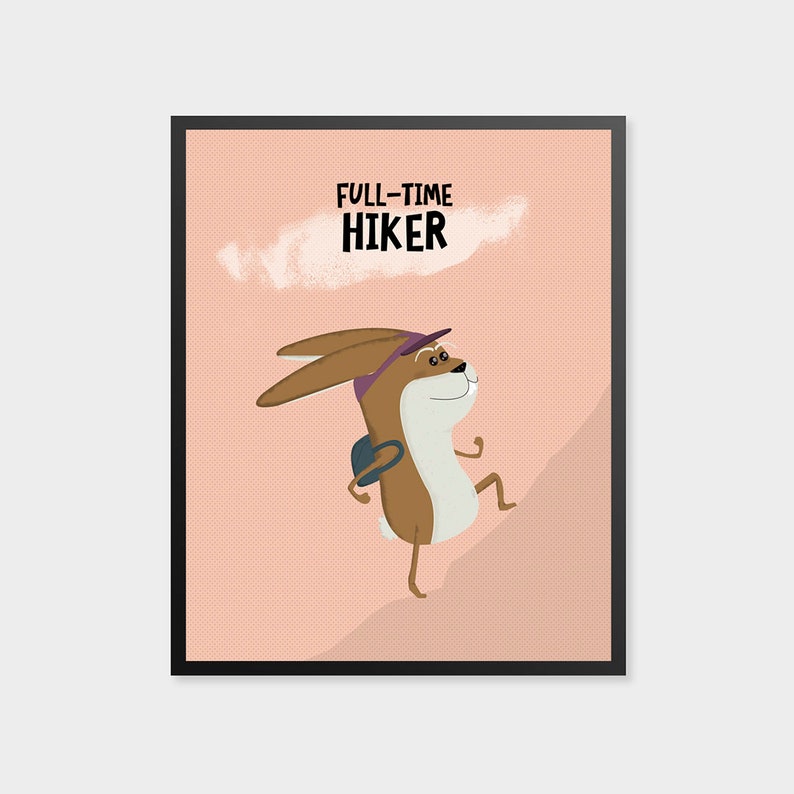 RABBIT Hiking Art, Bunny Nursery Art Print, Quirky Easter Bunny, Kids Room Decor, Kids Adventure Poster, Personalised Hiker Poster, Hare Art image 3