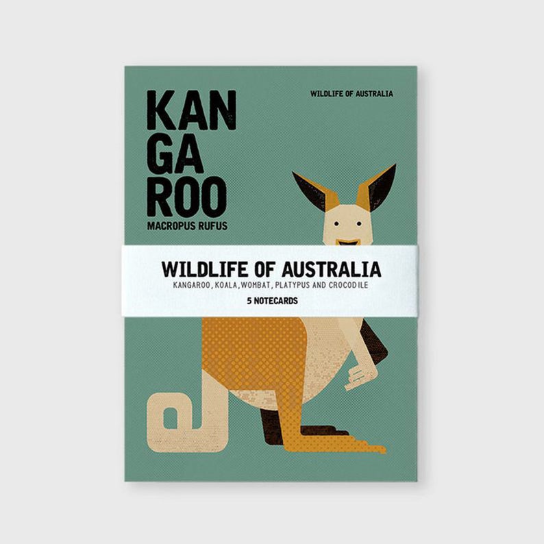 AUSTRALIAN WILDLIFE Notecards, Kangaroo, Koala, Wombat, Platypus, Crocodile Greeting Cards, Animal Illustrations Postcards, Set of 5 Cards image 3