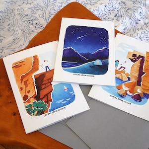 ADVENTURE Great Outdoors Card Set, Explore Dream Discover A6 Card, Shooting Star Art, Mountain Hiking Card, Inspirational Card, Travel Card