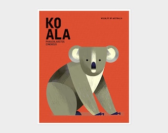 KOALA, Wildlife of Australia, Australian Animals Art Print, Nursery Art, Australiana, Educational Kids Poster, Australia Iconic Animal Print