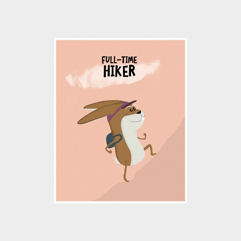 RABBIT Hiking Art, Bunny Nursery Art Print, Quirky Easter Bunny, Kids Room Decor, Kids Adventure Poster, Personalised Hiker Poster, Hare Art image 1