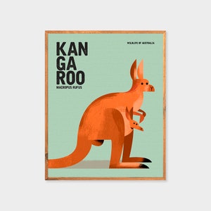 KANGAROO, Wildlife of Australia, Nursery Animal Wall Art Print, Kids Educational Poster Print, Retro Vintage Minimalist Animal Illustration image 2