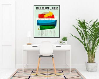 Tour du Mont Blanc Print, Swiss Alps Trekking Art