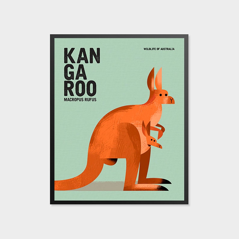 KANGAROO, Wildlife of Australia, Nursery Animal Wall Art Print, Kids Educational Poster Print, Retro Vintage Minimalist Animal Illustration image 8