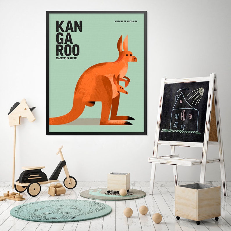 KANGAROO, Wildlife of Australia, Nursery Animal Wall Art Print, Kids Educational Poster Print, Retro Vintage Minimalist Animal Illustration image 5