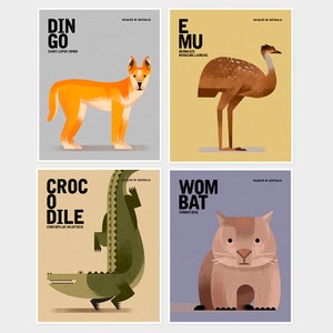 AUSTRALIAN WILDLIFE Gender Neutral Nursery Prints, Set of 6 Animal Prints, Kids Educational Prints, Quirky Australian Animal Illustrations image 3