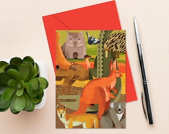 AUSTRALIAN ANIMALS Greeting Card, A6 Blank Card, Australian Icons, Australiana Snail Mail, Australian Wildlife Cards, Australian Icons Cards