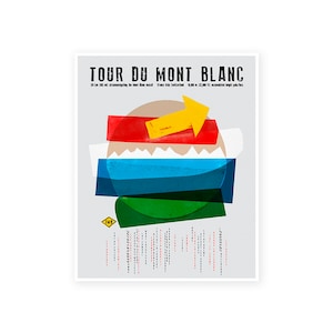 TMB Tour Du Mont Blanc Trekking Poster, Mont Blanc Mountain Adventure, Mid-Century Graphic Poster, Swiss Alps Hiking Adventure, Alpine Art