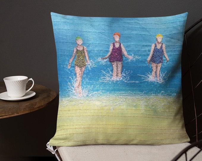 Featured listing image: Cushion Three swimming friends premium Pillow  MADE TO ORDER