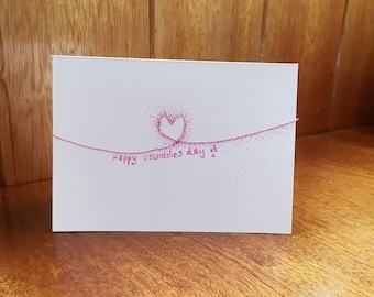 Happy Valentines Day handmade and embroidered Valentine’s Day card for him or her.  BLANK INSIDE