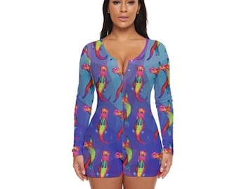 Retro Full Coverage Swimming Costume. Otters Ottering on Purple