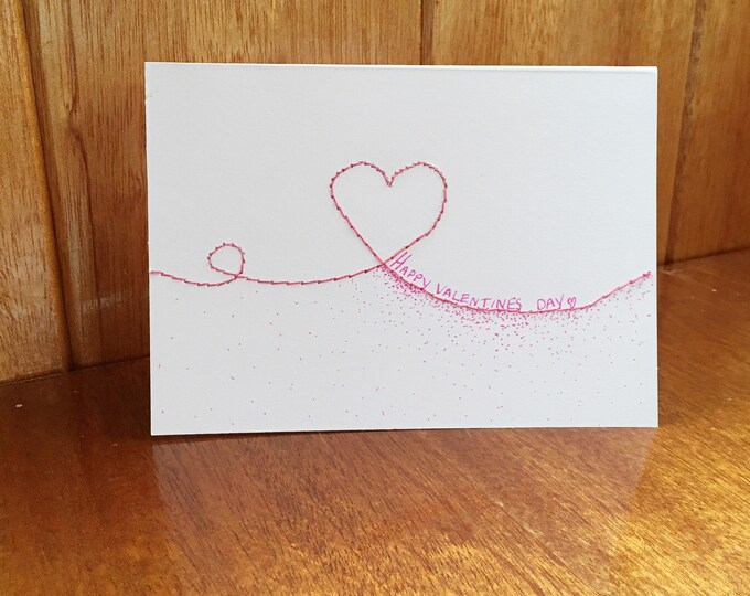 Featured listing image: Happy Valentines Day handmade and embroidered Valentine’s Day card for him or her.  BLANK INSIDE