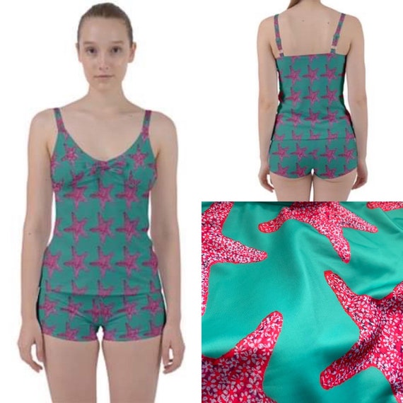 Conjunto tankini boyleg con tirantes ajustables. Traje de bano con bordado de estrellas de mar de Juliet Turnbull. HECHO A LA MEDIDA Etsy Mexico