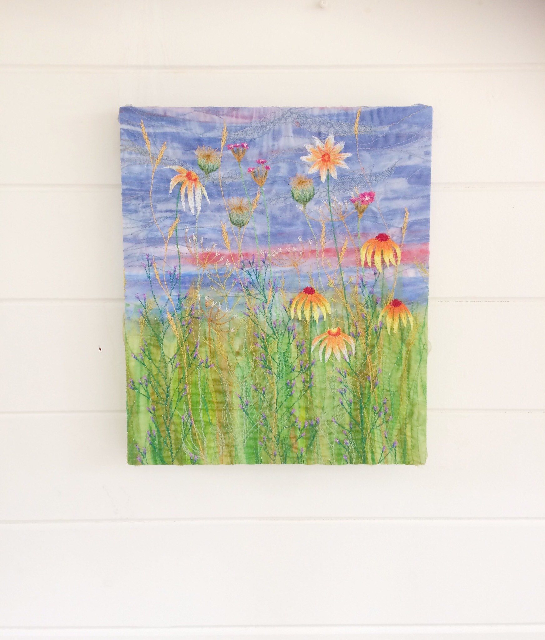 Fabric Wall Hanging Embroidery Wildflowers