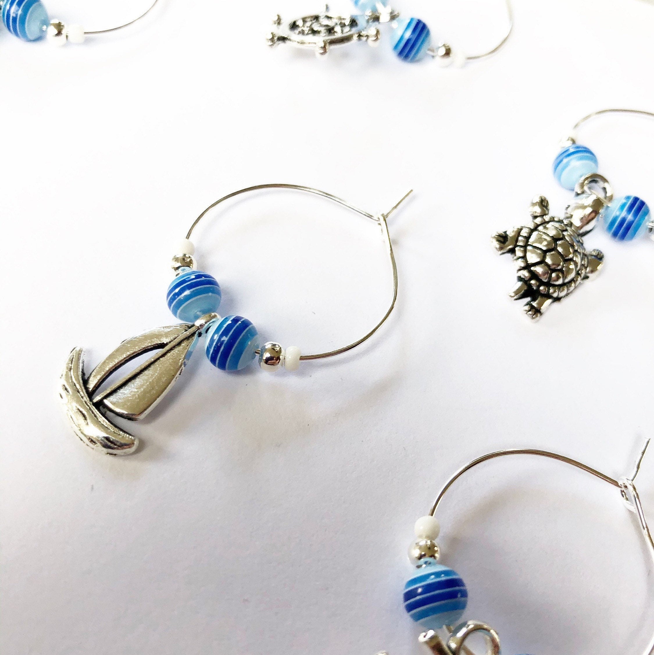 Nautical Wine Glass Charms Beach Theme Set of 8 New Home Etsy UK