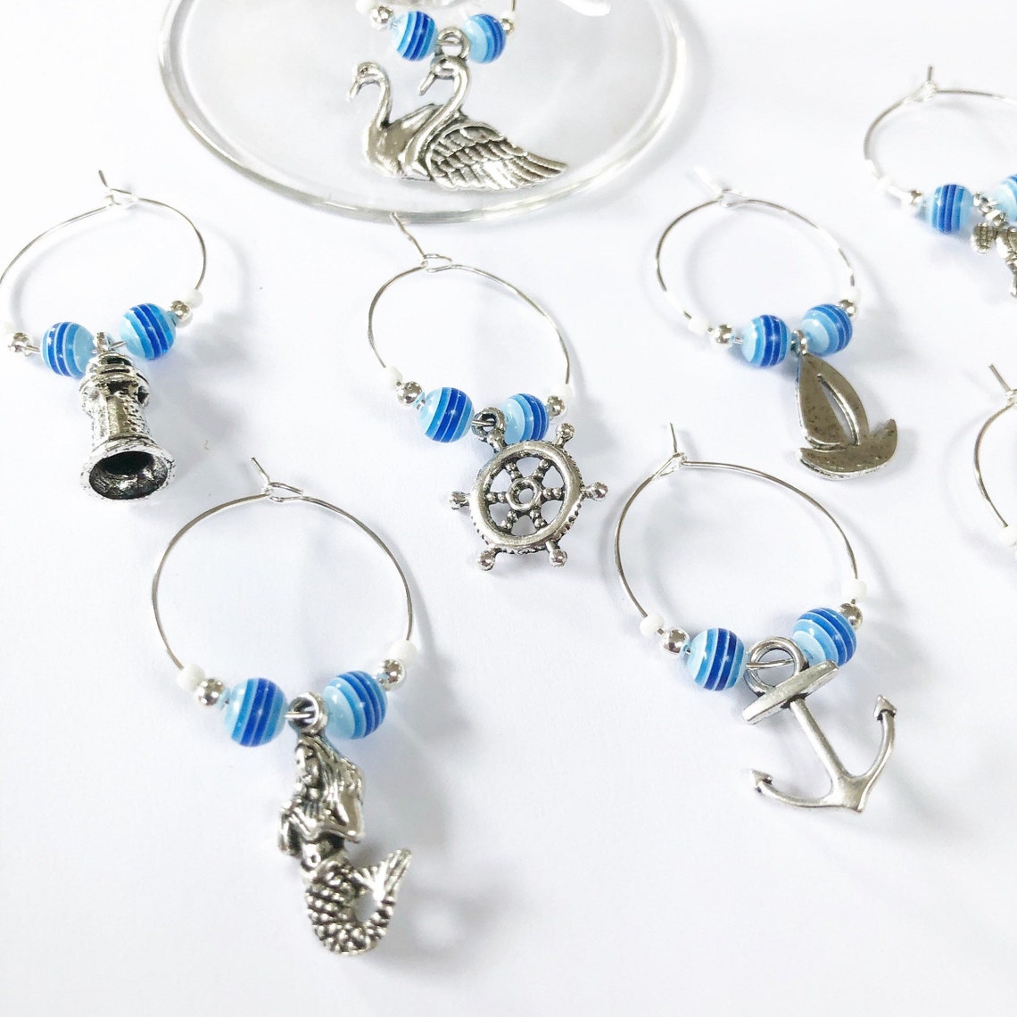 Nautical Wine Glass Charms Beach Theme Set of 8 New Home Etsy UK