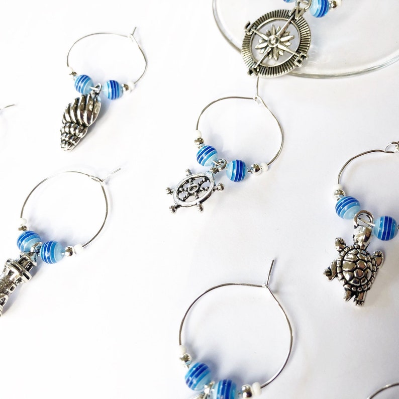 Nautical Wine Glass Charms Beach Theme Set of 8 New Home Etsy UK