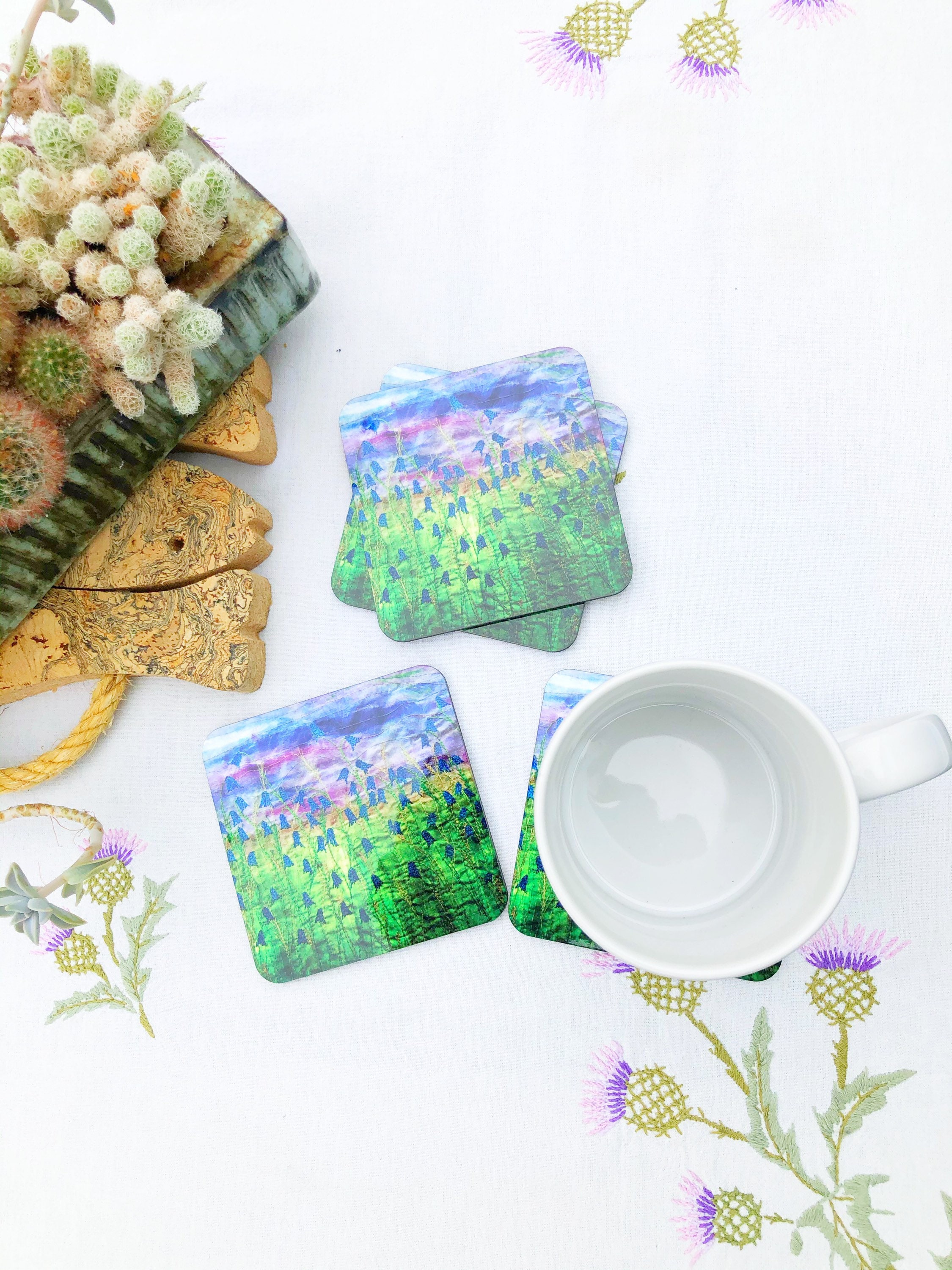 Bluebell Embroidery Design Coasters Gift For Mom Best Friend Gift Nature Decor Coasters Uk Housewarming Gift Drinks Mat