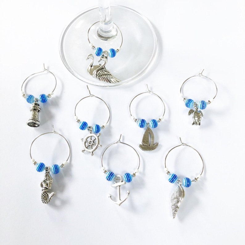 Nautical Wine Glass Charms Beach Theme Set of 8 New Home Etsy UK