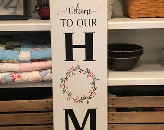 STENCIL, Welcome to our home with wreath, 2 pc, 10"x36", NOT A SIGN!  Please read description! Reusable Stencil