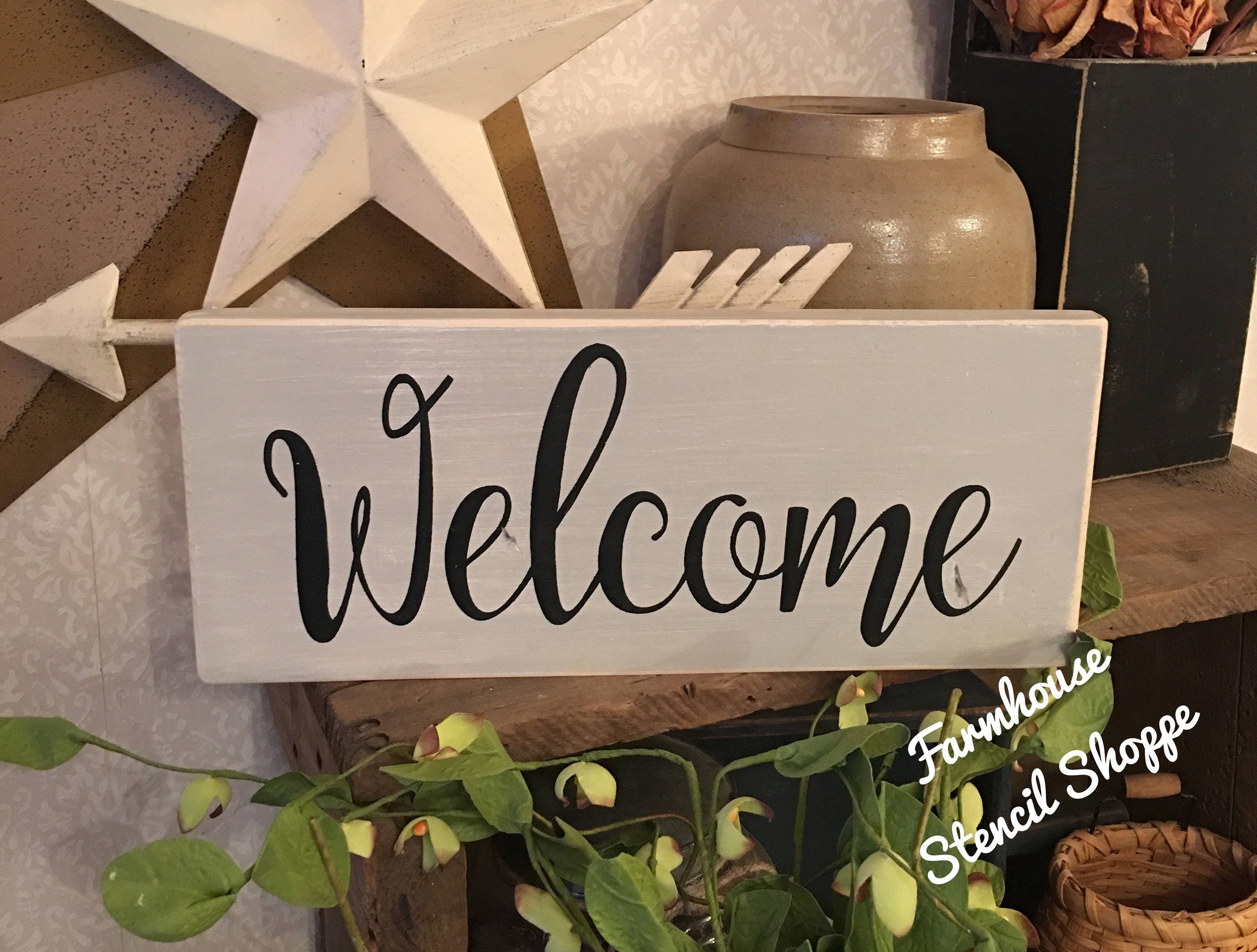 Welcome Script Stencil, 12"x5.5", reusable stencil, NOT A S…