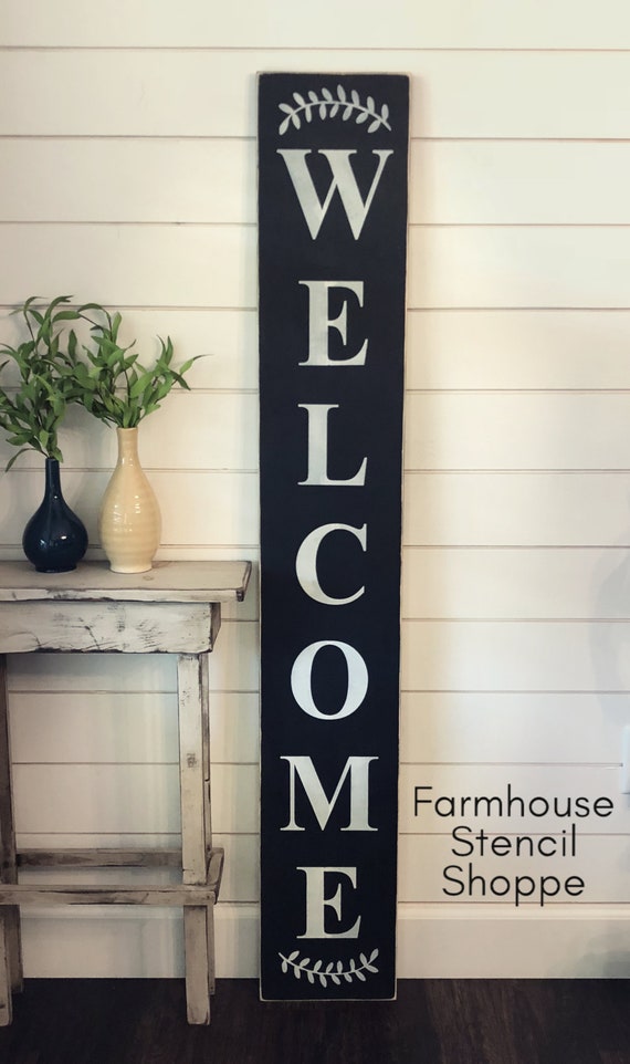 STENCIL 8x60 Vertical Welcome Stencil Three Etsy