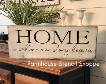 STENCIL, Home is where our story begins, 24"x8", reusable stencil, NOT A SIGN