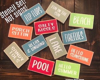 STENCIL SET, Summer Stencil Set, 12 Stencils, 6"x3", 5 Mil Stencils, Reusable Stencils, These are NOT signs!