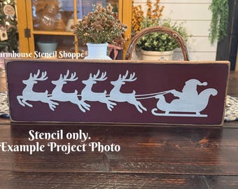Santa Sleigh and Reindeer Stencil, 18"x5", 5 Mil Mylar Stencil - NOT A SIGN!