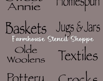 Primitive Stencil Set of 8 Word Designs, See Item Details, Reusable Stencils