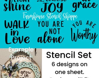 Stencil Set - Inspirational Stencil Set of 6 Designs - See Item Details - Not cut individually - 5 Mil Reusable Stencil