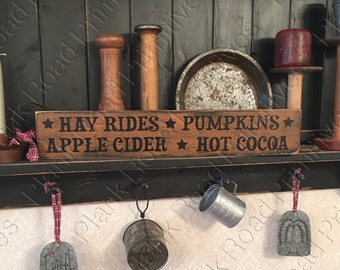 STENCIL, Hay Rides Pumpkins Apple Cider Hot Cocoa, 20"x3.5", reusable stencil, NOT A SIGN