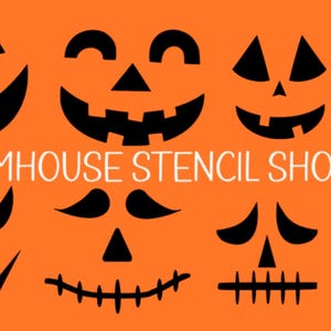 STENCIL - Jack-o-lantern Faces, Scarecrow Faces, 8 designs on one sheet, See Item Details