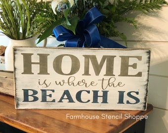 STENCIL, Home is where the beach is, 18"x8", reusable stencil, NOT A SIGN