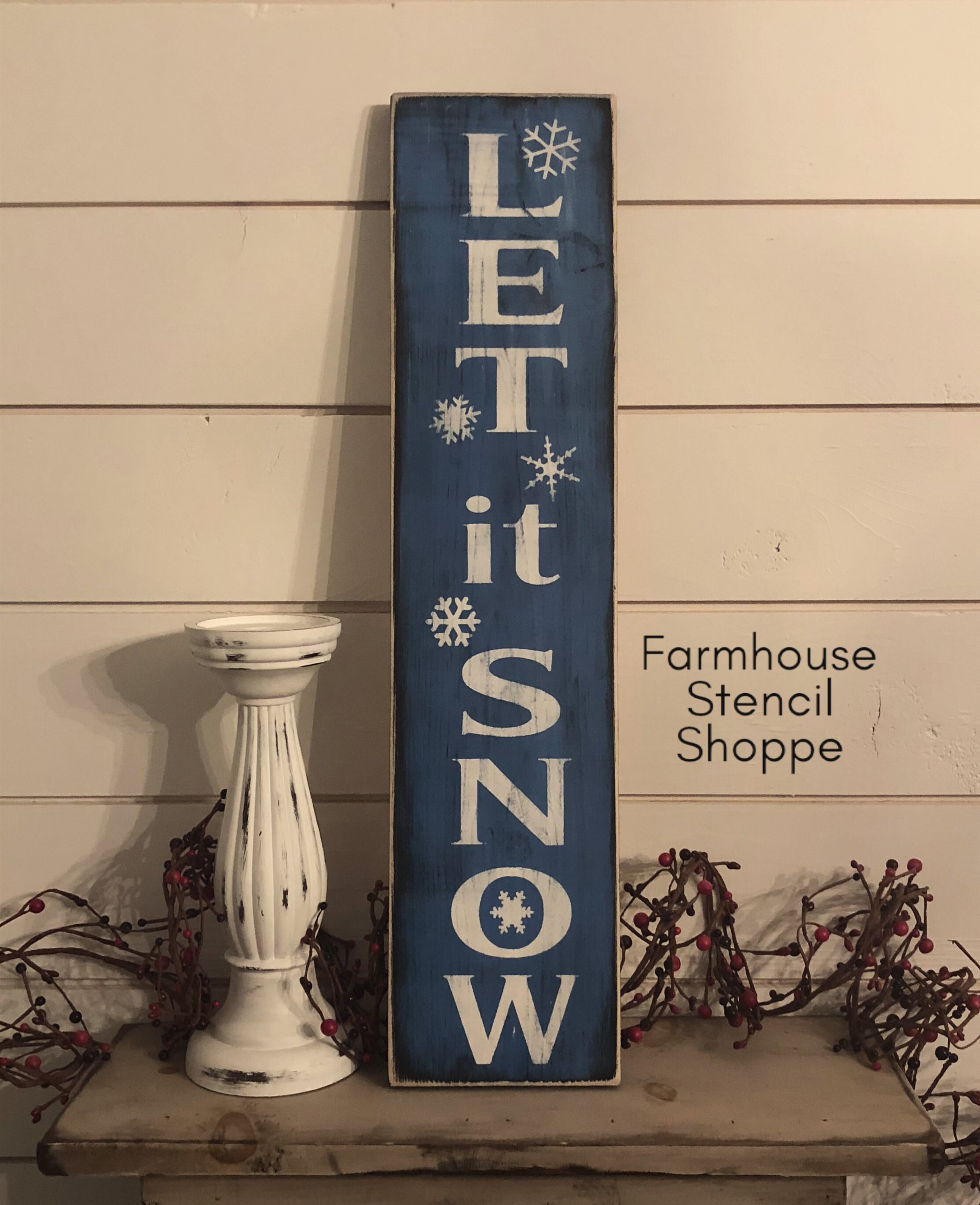 STENCIL, Vertical Let It Snow, 5"x24" , Reusable stencil, N…
