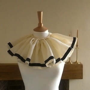 Vintage Style Ivory Taffeta Black Burlesque Pierrot Clown Ruff Collar