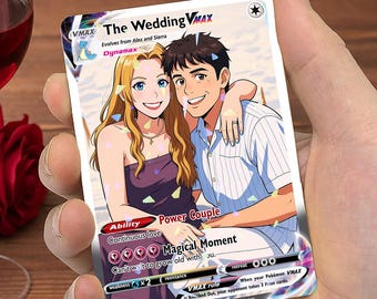 Personalized Poke Anniversary Card, Custom Anime Wedding Card, Gift for Him, Couple Photo Cards