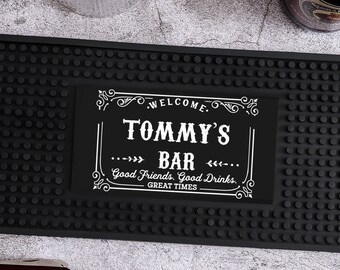 Personalised Bar Mat, Custom Bar Runner, Home Bar Pub Accessories Art Deco Rubber Bar Mat Gift, Silicone Beer Mat Decor Barware for Man