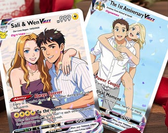 Personalized Poke Anniversary Card, Custom Anime Couple Photo Wedding Couple, Gift for Him