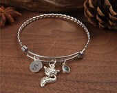 Fox Bangle Bracelet - Fox Lover Gift - Monogram bangle - Birthstone bangle - Fox jewelry - Accessory - Fox gifts bangle - cute fox bangle