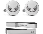 Angel Wings Cufflinks Engraved Wings Wedding Groom Groomsmen Usher Personalized Round Square Tie Clips Bar Tacks Men 39 s Accessory Jewelry