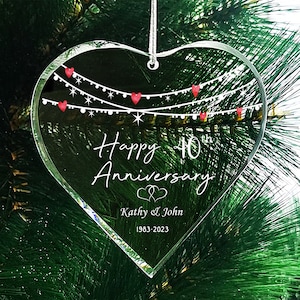 Adorno de aniversario de bodas, adornos personalizados con forma de corazón de cristal, regalo de bodas para pareja, regalos de aniversario de oro personalizados para años de matrimonio