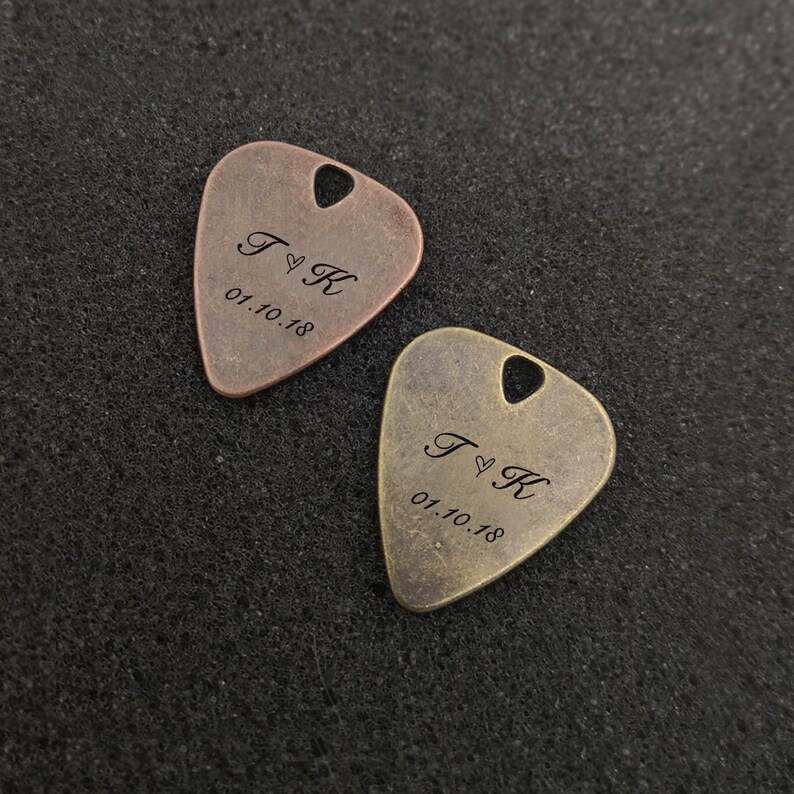 Guitar Pick Engraved Name Initial Date Custom Copper Brass Etsy