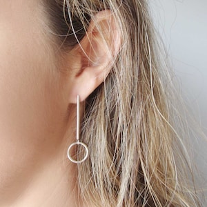 LOTTA Silver Circle Earrings - Geometric Tube Earrings - Minimal Earrings - Circle Long Earrings - Tube Dangle Earrings - Long Bar Earrings
