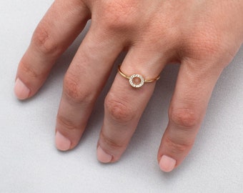 Gold CZ Ring - Zirkonia Kreis Ring - Silber Cz Ring - minimalRing - minimalistischen Schmuck - weiße Zirkone Ring - Kreis Ring - zierliche Ring