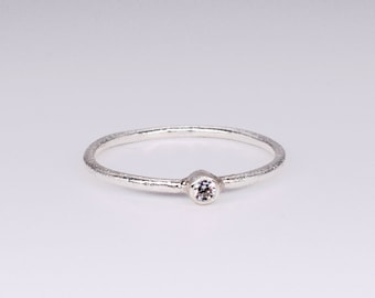 Tiny CZ Ring - Silver Zirconia Ring - Silver Dainty Ring - Minimal Ring - CZ Band Ring - Minimalist Jewelry - Silver Ring with CZ - Small cz