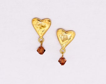 Heart Earrings - Silver Heart Earrings with Swarovski Crystal - Tiny Heart Earrings- Gold Heart Studs - Love Earrings - Valentine's Gift