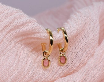Tiny Hoop Earrings - Golden Hoops - Hoop Earrings with Gemstone - Minimal Earrings - Dainty Silver Earrings - Small Hoops with Charm