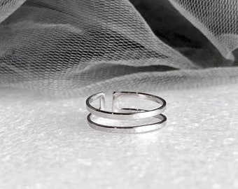 Silver Adjustable Ring - Sterling Silver Open Ring - Minimal Ring - Simple Adjustable Ring - Silver Double Ring