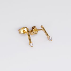 Tiny CZ Earrings - Silver CZ Studs - Gold Cz Stud Earrings - Silver Bar Studs - Minimal Earrings - Second Hole - Dainty Eaarings - Delicate